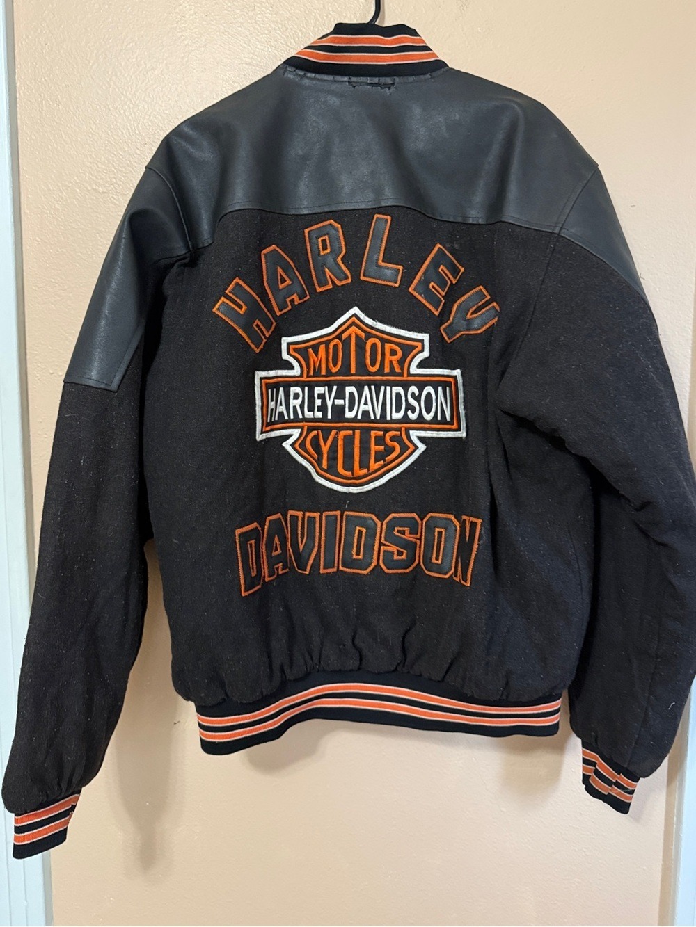 Vintage Harley-Davidson Black Varsity Jacket Y2K Mens (Approx. L/XL)